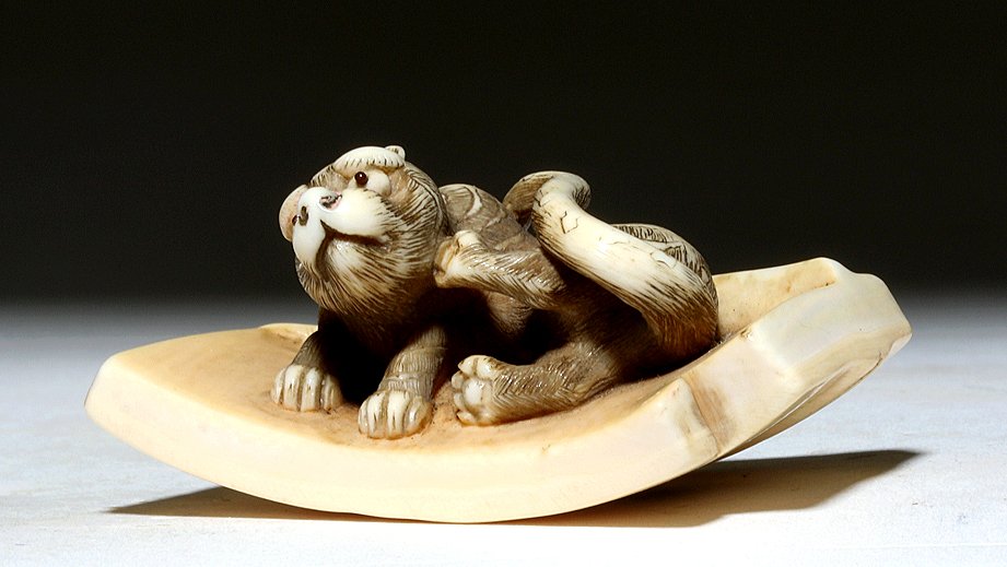 Old Japanese Ivory Netsuke – Rocking Cat (1 of 7)
