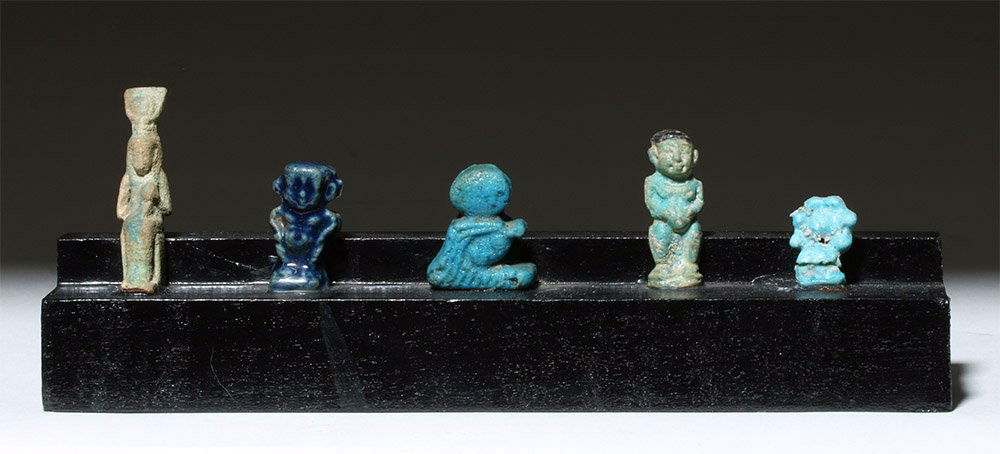 5 Ancient Egyptian Faience Amulets - Rare Set! (1 of 7)