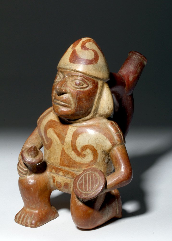 Fine Moche Bi-Chrome Stirrup Vessel - Warrior (1 of 6)