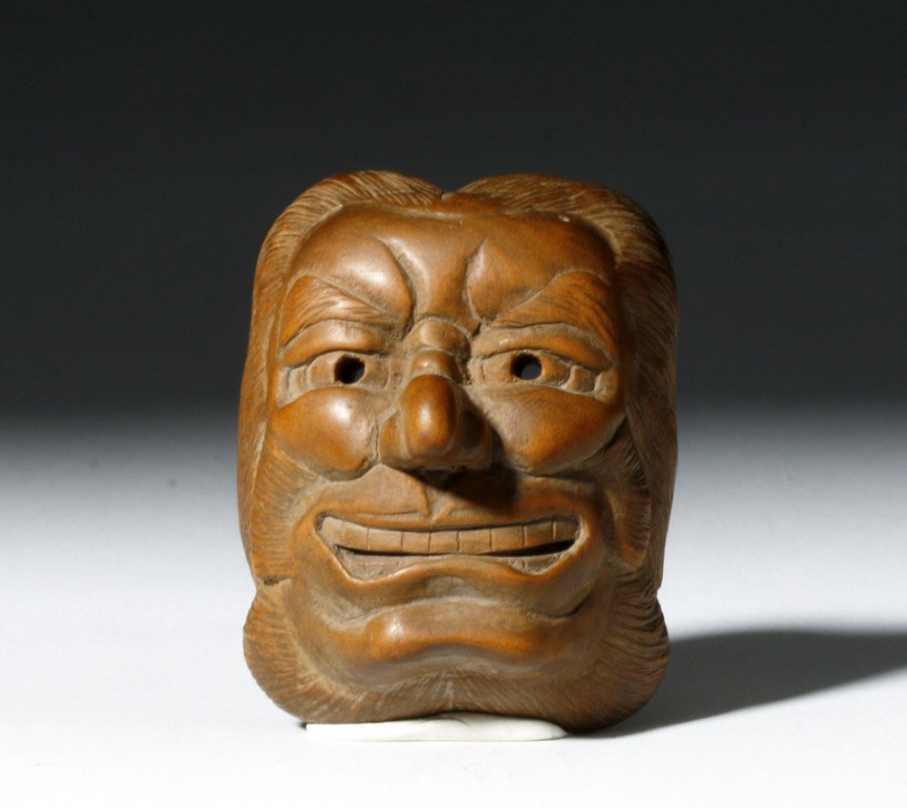 Museum Exhibited 19th C. Japanese Boxwood Netsuke Mask (1 of 4)