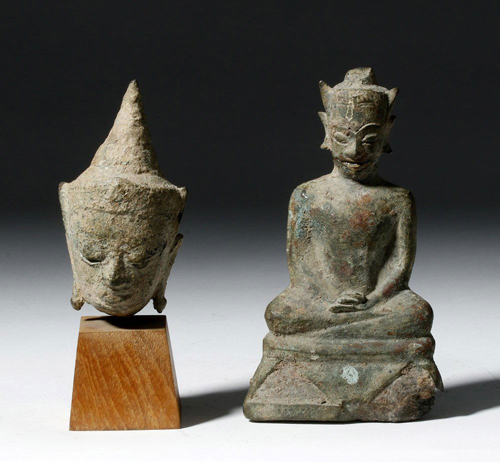 16th C. Thai Bronze Buddhas - Head + Seated Figure (1 of 8)
