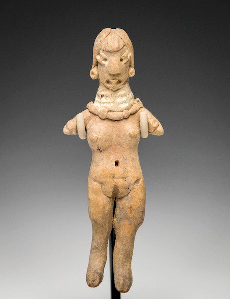 Pre-Columbian Chupicuaro Thin Figure #1: Pre-Columbian, Chupicuaro, Pre-Classic Mexico, ca. 300 to 100 BCE. This figure depicts a slender young female, with emphasis on her feminine attributes, perhaps used ceremonially as symbolic of the co