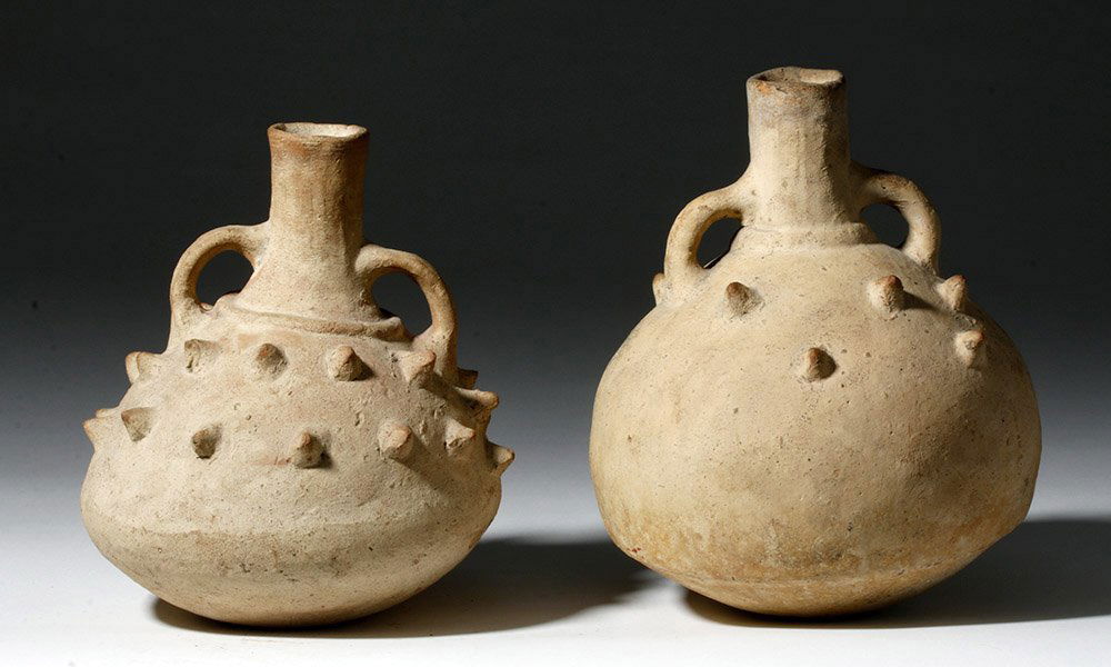 2 Unusual Chancay Pottery Jars - Spikes (1 of 6)