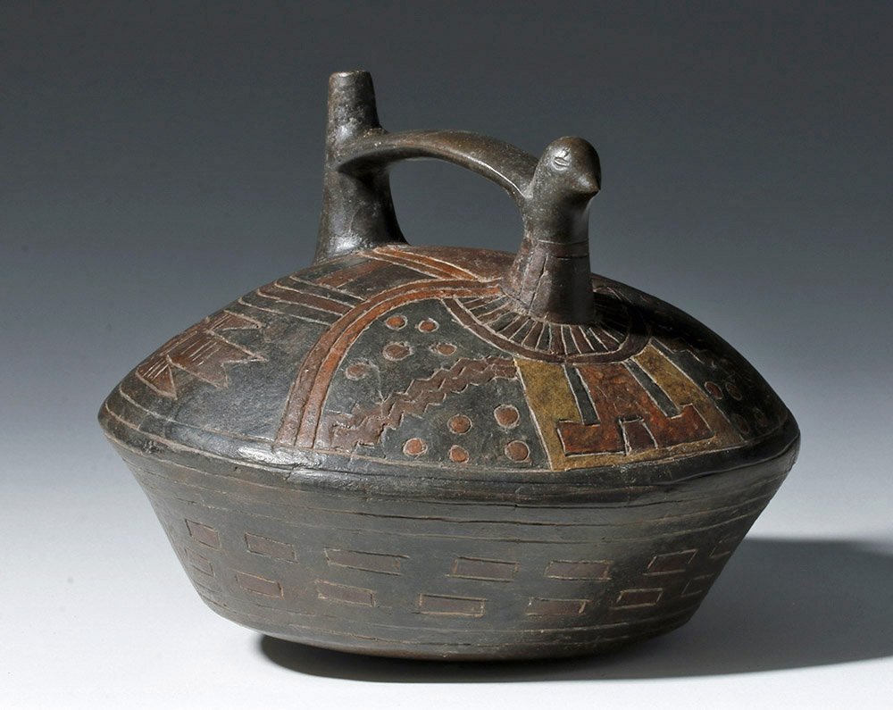 Elegant Paracas Polychrome Bridge Spout Vessel - Birds (1 of 7)