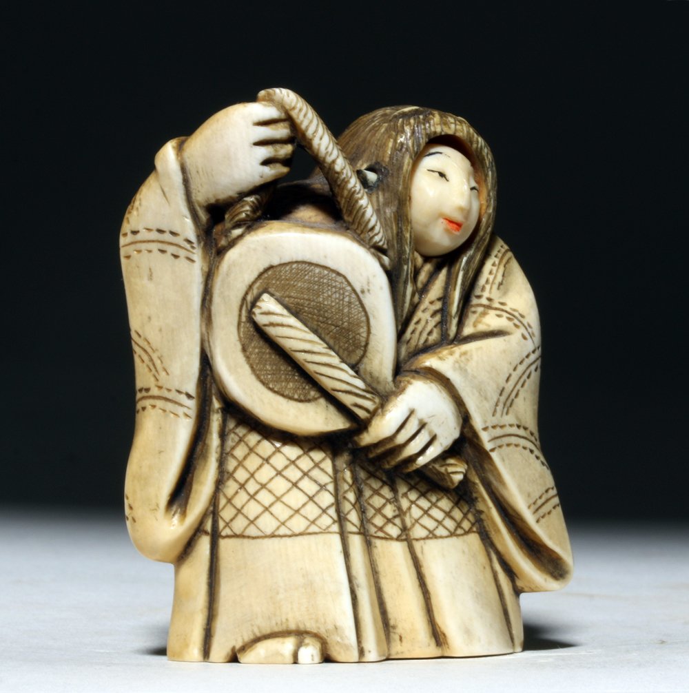 Japanese Edo / Meiji Ivory Netsuke, Performer with Mask (1 of 7)
