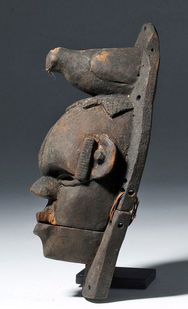 20th C. African Ogoni Wood Face Mask with Bird (1 of 3)