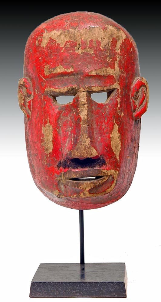 19th C. Tanzania Makua Red Painted Wood Face Mask (1 of 5)