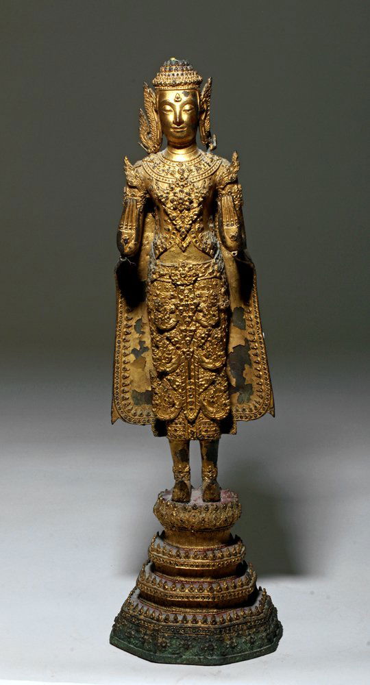 Tall 19th C. Thai Gilded Bronze Buddha (1 of 5)