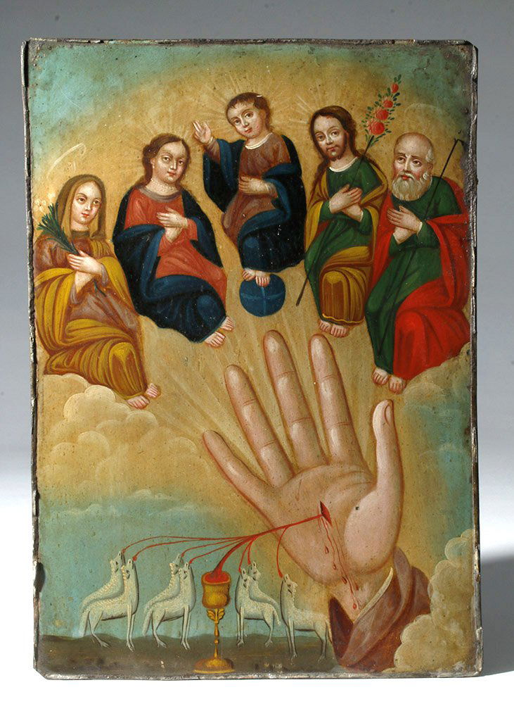 19th C. Mexican Retablo La Mano Poderosa, ex-Historia (1 of 4)
