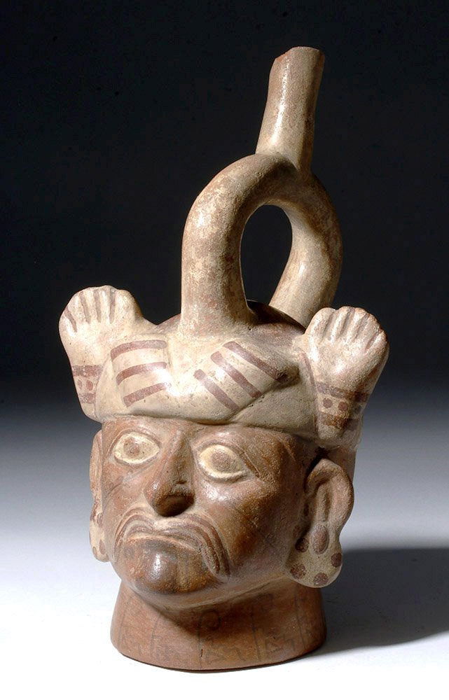 Fine Moche Portrait Stirrup Vessel - Amazing Headdress! (1 of 7)