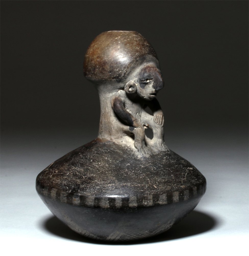 Pre-Columbian Blackware Olla, Human Figure, ex-Arnovick (1 of 4)