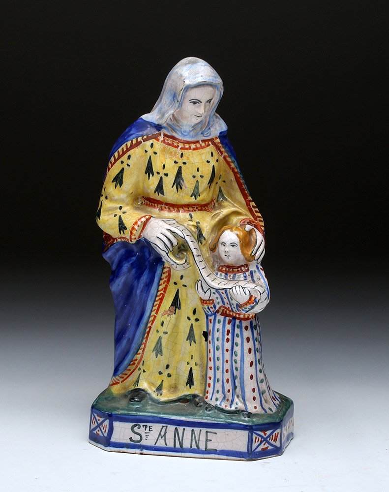 19th C.  French Painted Ceramic Statuette of Saint Anne (1 of 4)