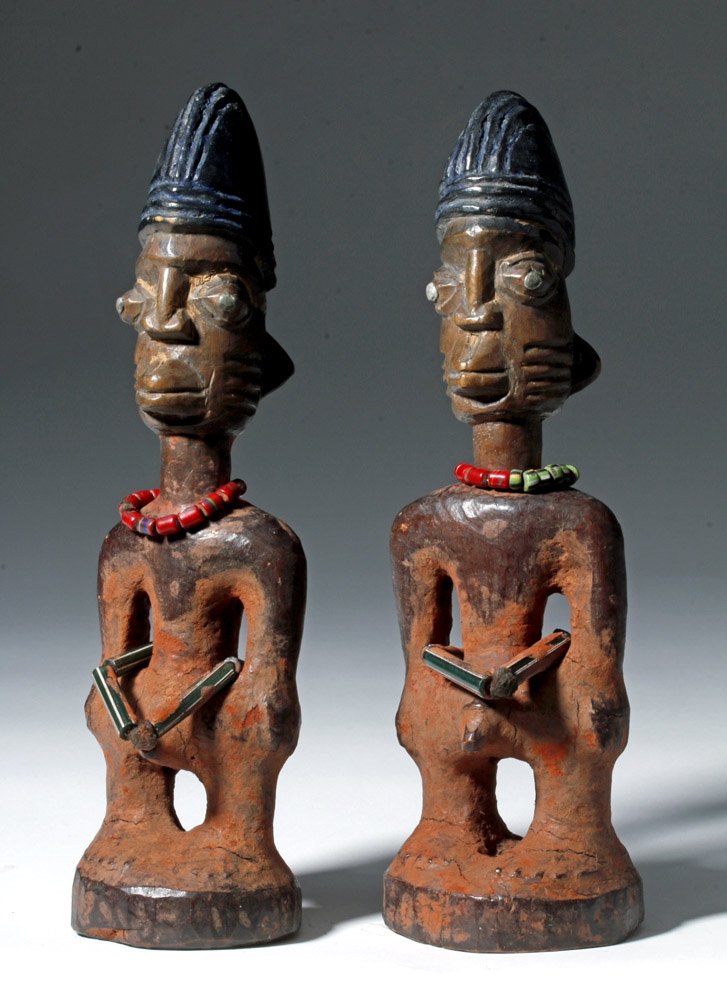 Early 20th C. African Wood Ibeji Male & Female Figures (1 of 6)