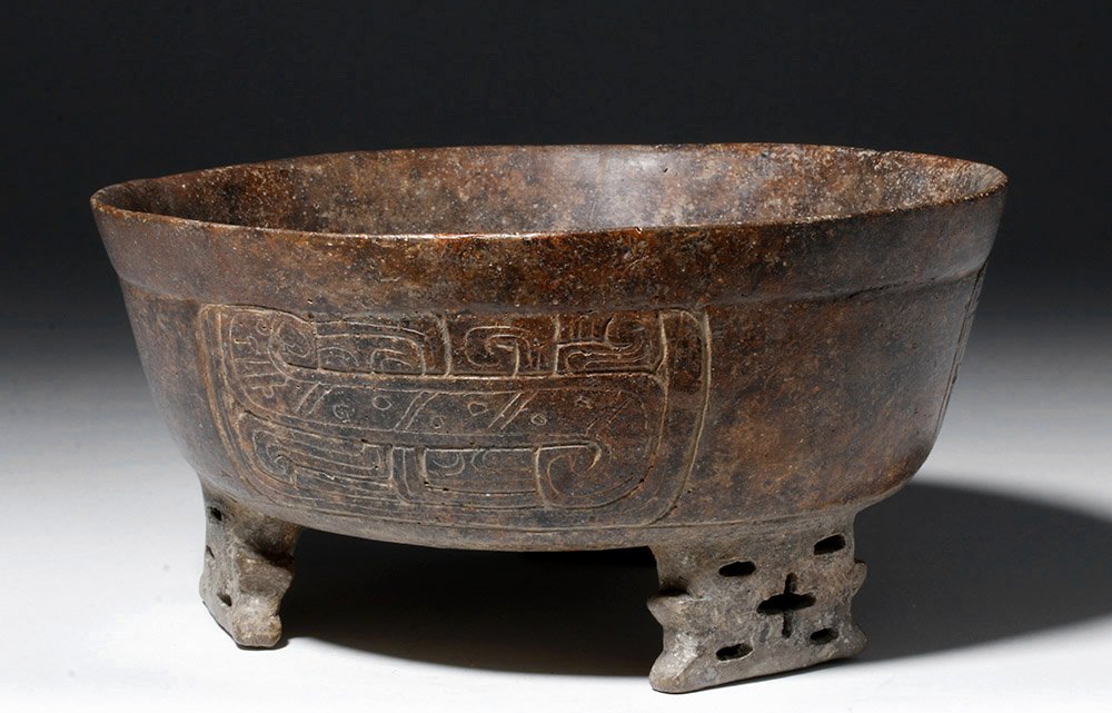 Mayan Carved Brownware Tripod Bowl (1 of 6)
