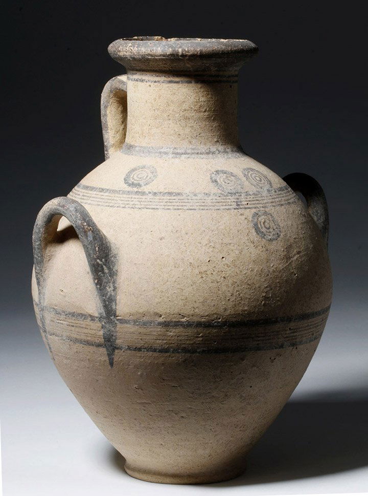 Cypriot Terracotta Amphora w / Tan Slip & Black Design (1 of 9)