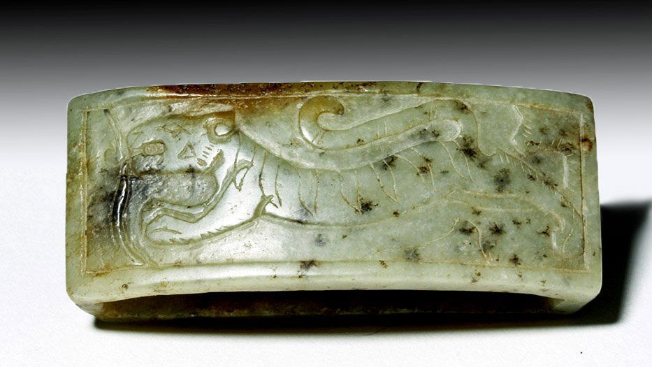 Chinese Green Stone Scabbard Slide - Tiger Motif (1 of 6)