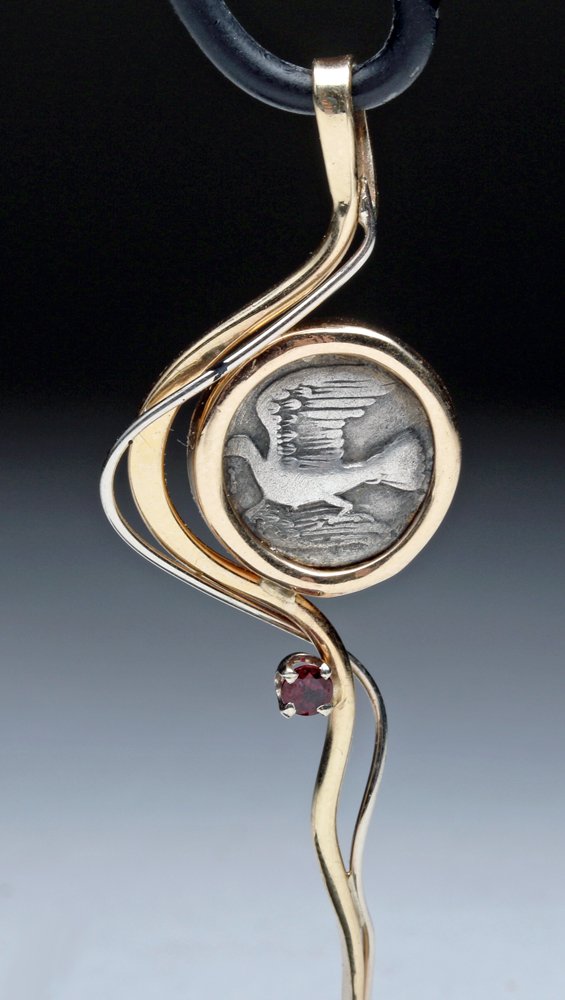 Greek Hemidrachm Coin Set in 14K Gold Pendant (1 of 3)