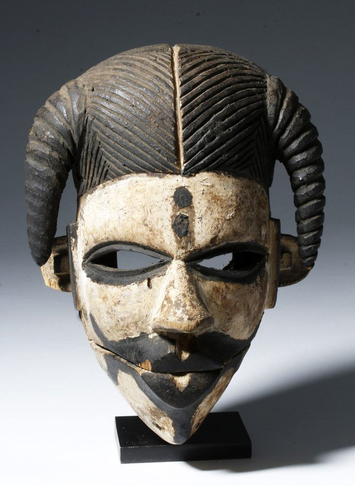 20th C. Nigeria Ogoni Painted Wood Mask w/ Bridal Hair (1 of 2)