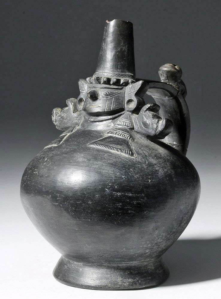 Lambayeque Blackware Pottery Stirrup Jar - Nylamp (1 of 8)