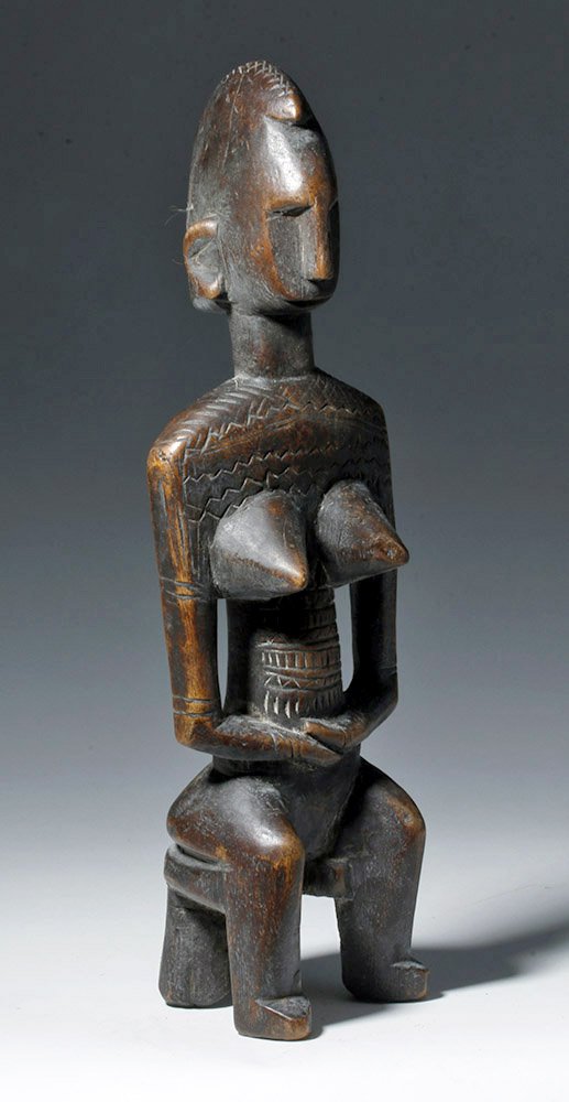 19th C. African Bamana Wood Seated Female Djon Yeni (1 of 6)