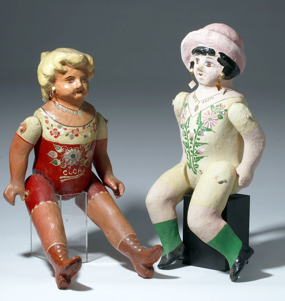 Large Mexican Papier-Mache Articulated Dolls (pr) (1 of 2)