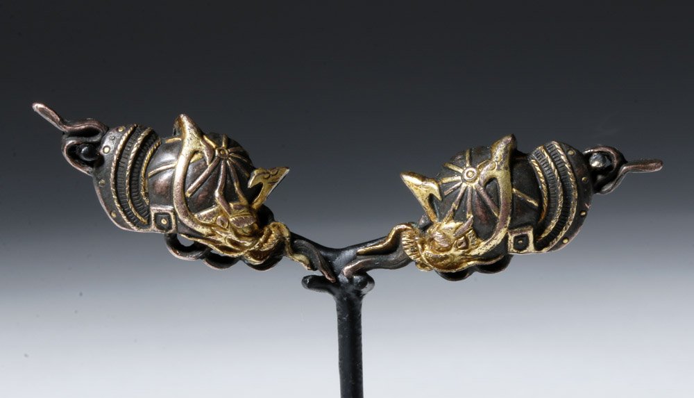 Japanese Edo Gilded Bronze Sword Menuke, Helmet Form (1 of 8)