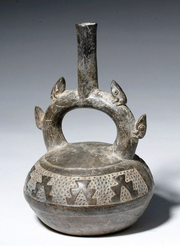 Cute Chimu Blackware Stirrup Jar w/ Frogs (1 of 3)