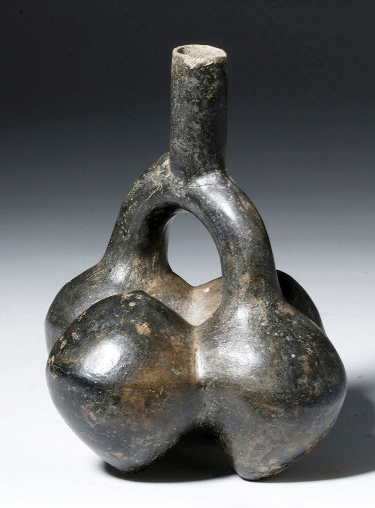 Chimu 4-Lobed Blackware Stirrup Vessel (1 of 5)