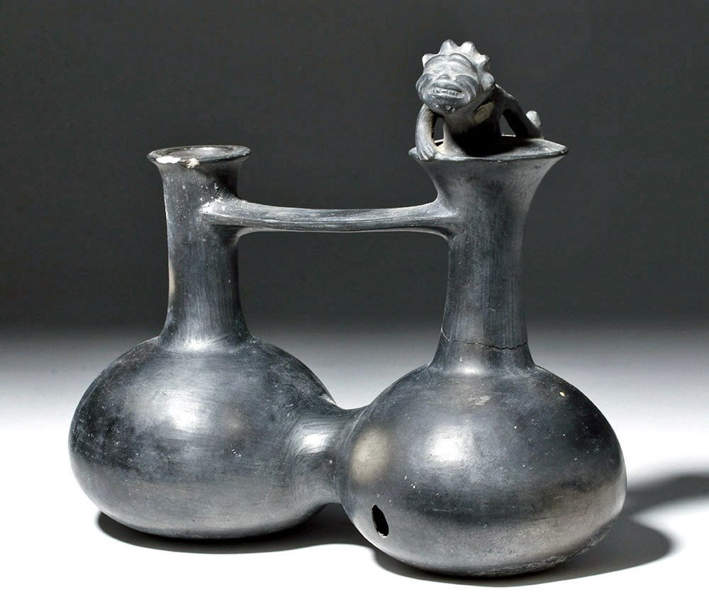 Inca Blackware Twin-Lobed Whistling Jar (1 of 5)