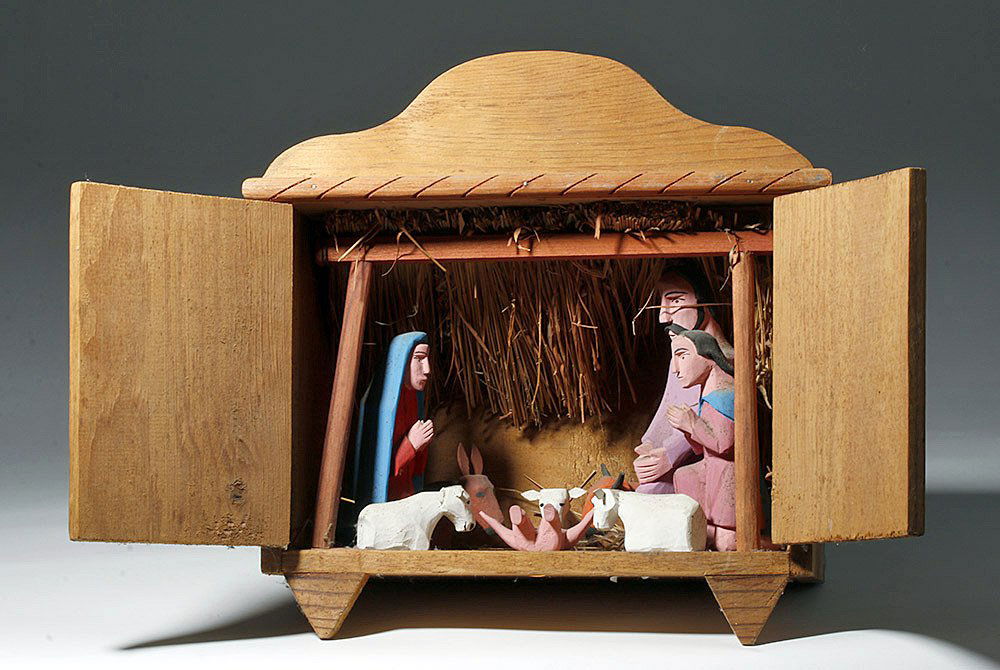 Mexican Wood Crèche w/ Carved Wood Figures, M. Jimenez (1 of 5)