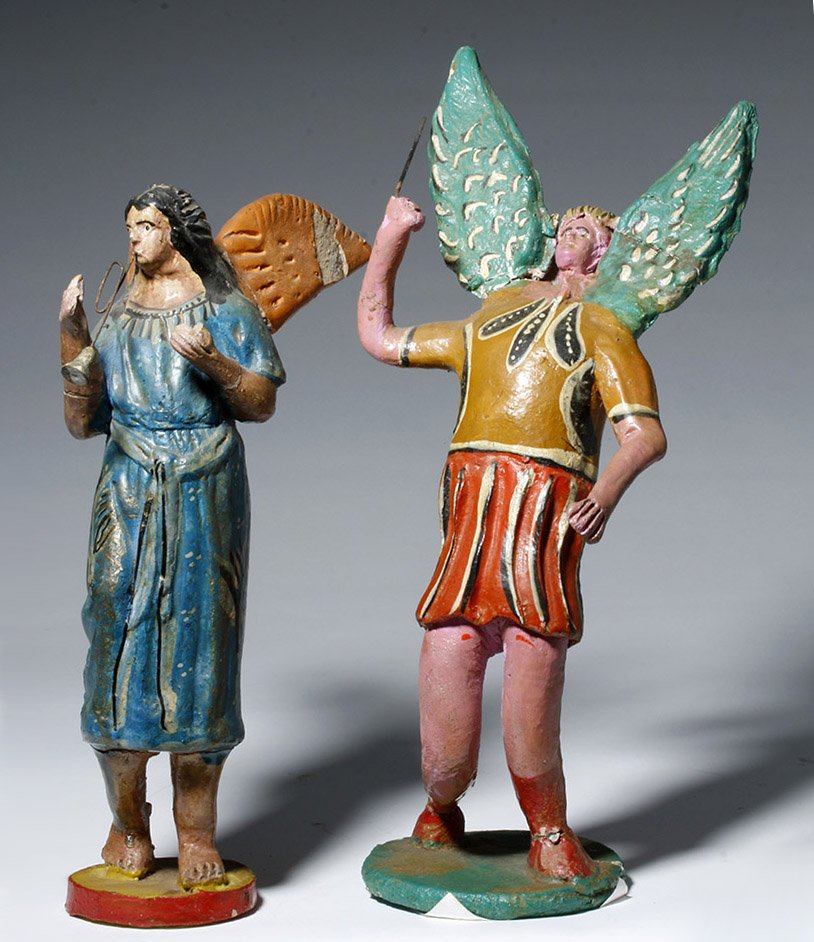 Pair 1940s Mexican Pottery Angels - Gabriel & Michael (1 of 4)