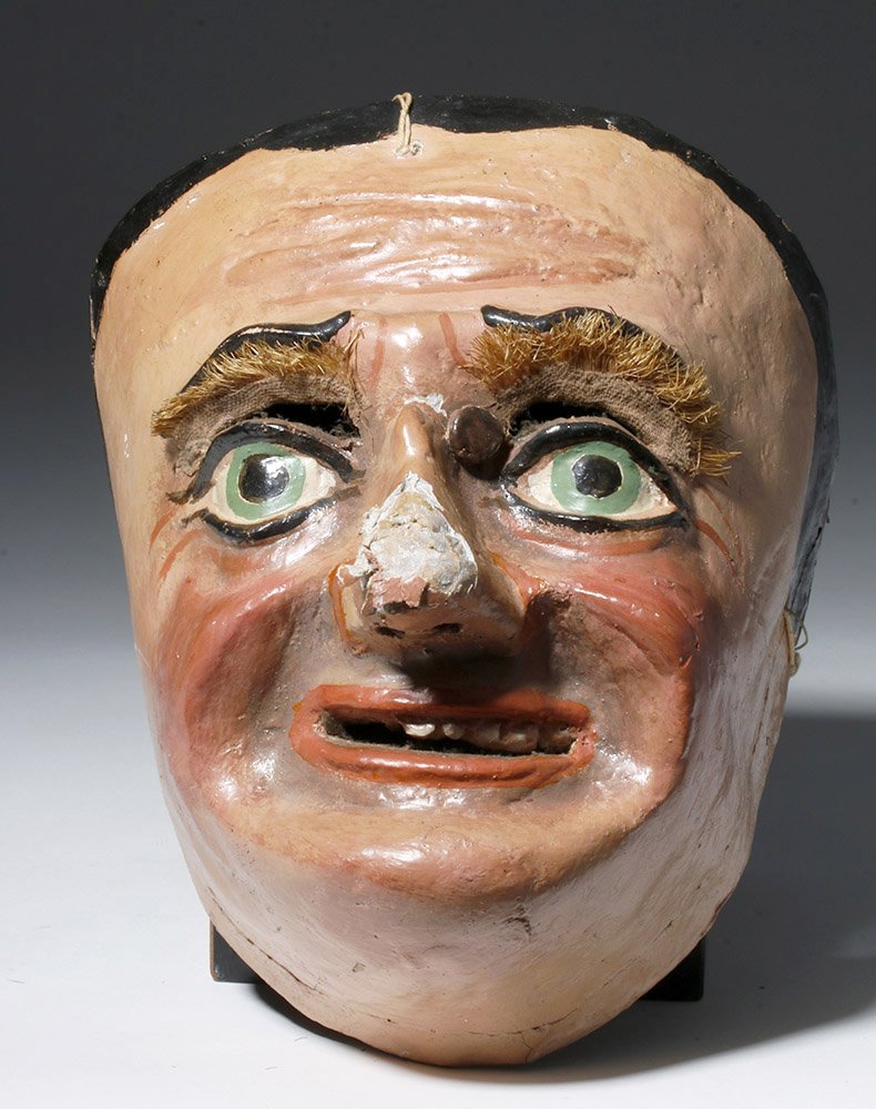 20th C. Guatemalan Papier-Mache Festival Mask: ** A portion of the proceeds from the sale of this lot will benefit The Fowler Museum at UCLA ** Guatemala, 1st half of the 20th century. An unusual papier mache mask of a "grotesque" human with large