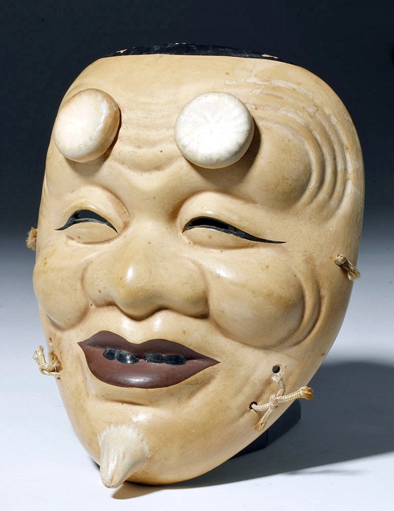 1950s Japanese Painted Plaster Mask - Old Man Luck (1 of 4)