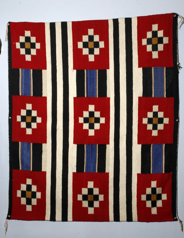 1920s Vibrant Navajo Rug - Stripes, Crosses (1 of 3)
