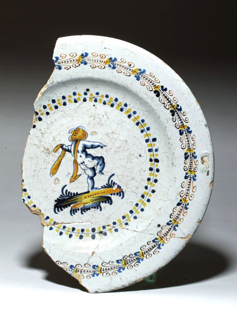 17th C. Dutch Majolica Plate - Playful Cherub (1 of 2)