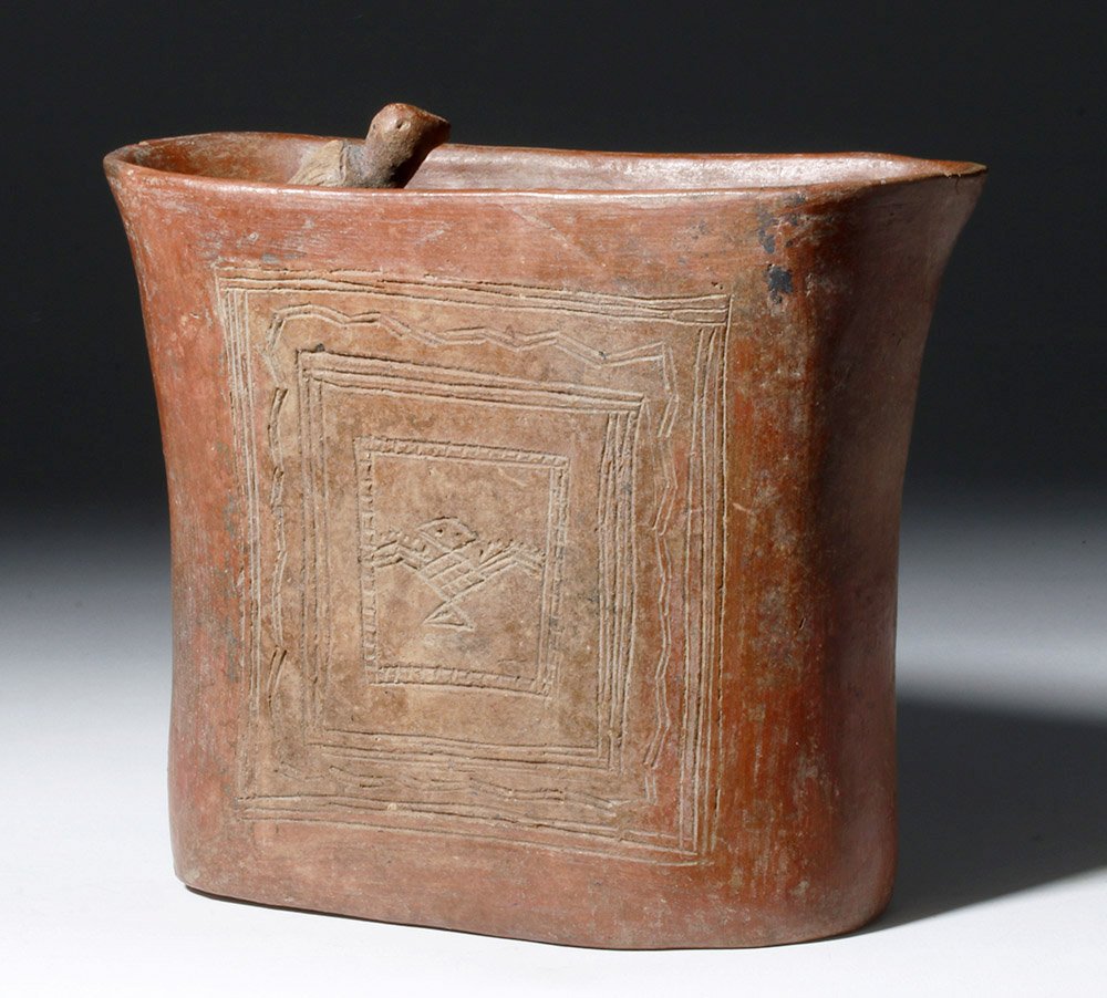 Rare Colima Pottery Vessel Perched Bird, Envelope Form (1 of 9)