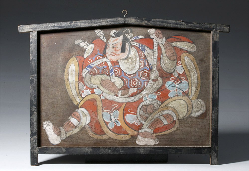 1920s Japanese Painted Wood Tray - Samurai Warrior (1 of 4)