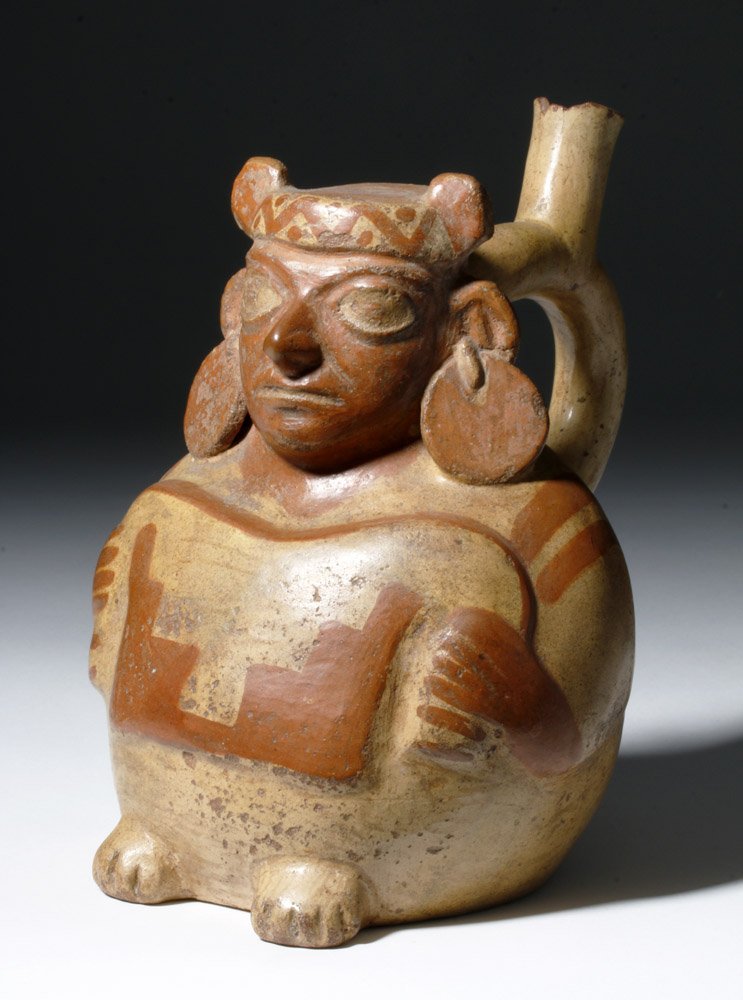 Moche Polychrome Stirrup Vessel - Seated Lord (1 of 6)
