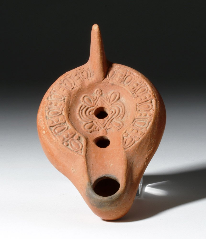 Roman North African Redware Oil Lamp - Floral Pattern (1 of 6)