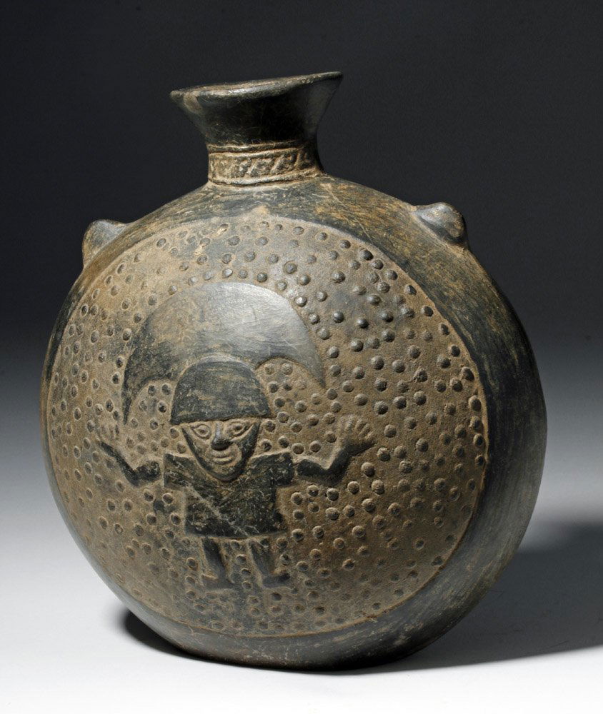 Chimu Blackware Canteen - Figure w/ Tumi Headress (1 of 7)