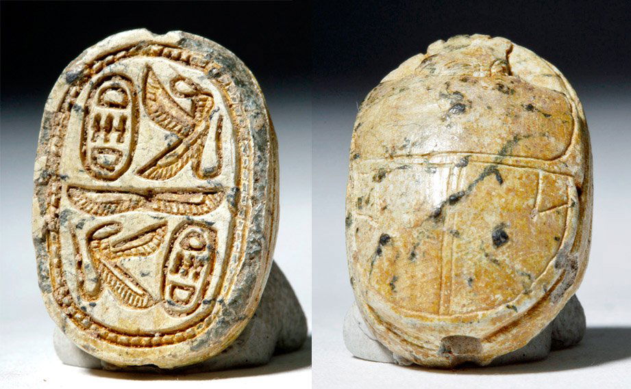 Egyptian Glazed Steatite Scarab - Twin Cartouches (1 of 4)