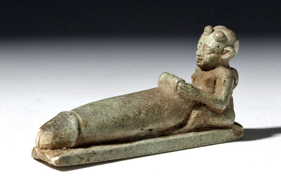 Amusing Egyptian Faience Phallic Amulet of Ptah (1 of 7)