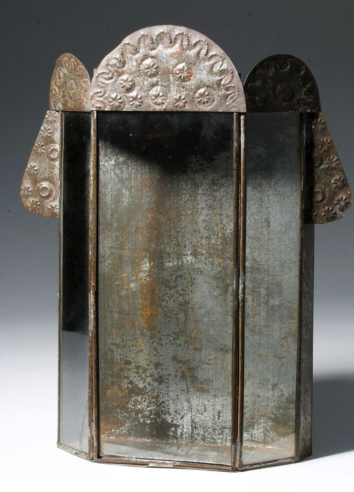 19th C. Mexican Tin / Glass Nicho - Floral Panels (1 of 7)