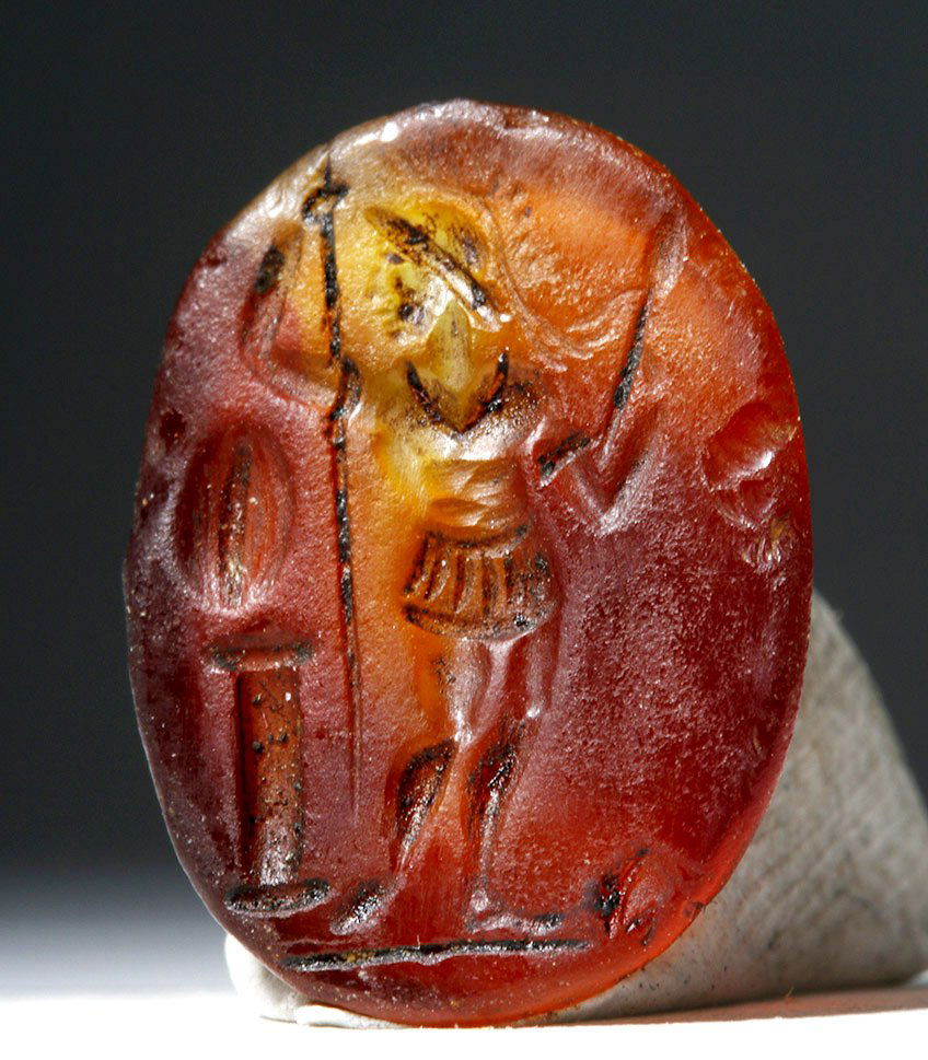 Roman Carnelian Intaglio Warrior at Altar (1 of 2)