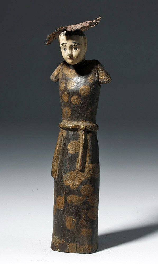 19th C. Mexican Painted Wood Saint with Tin Crown (1 of 7)