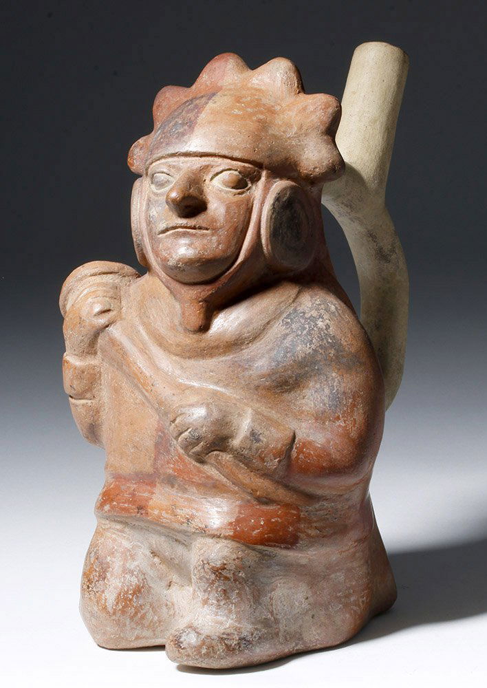 Moche IV Polychrome Stirrup Vessel Decorated Warrior (1 of 8)