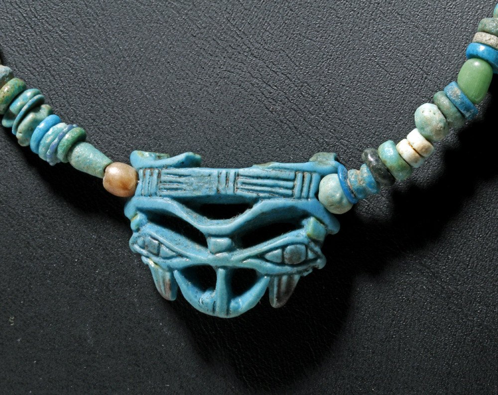 Custom Egyptian Faience Necklace w/ Wedjat Eye Amulet (1 of 6)