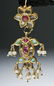 19th C. Indian 18K Gold Earrings w/ Sapphires, Rubies - 3