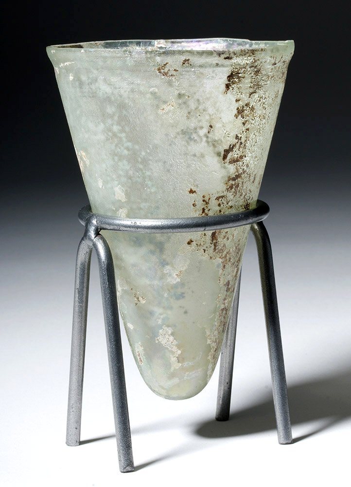 Desirable Roman Conical Green Glass Vessel (1 of 10)