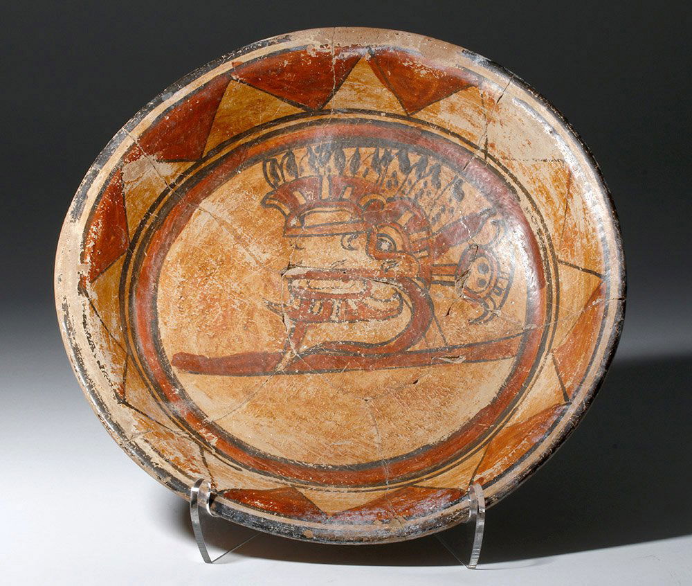 Mayan Polychrome Pottery Tripod Plate - Quetzalcoatl (1 of 6)